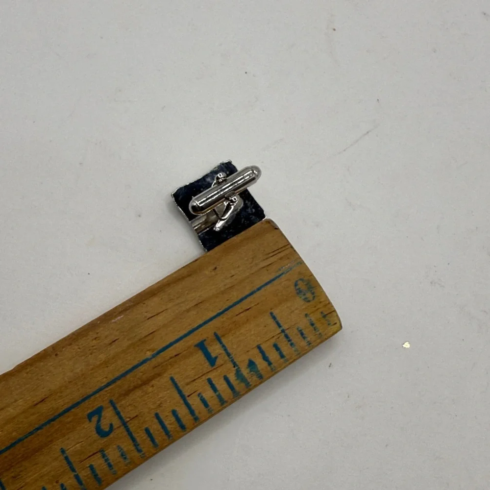 Vintage Silver Tone Black Onyx Style Square Cufflinks Cuff Links Ornate Mens
